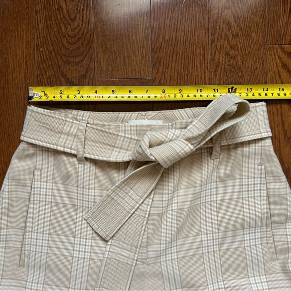 Aritzia Wilfred Beige White Plaid Jallade Tie Front Trousers Pants - Sz 8 - Picture 12 of 15